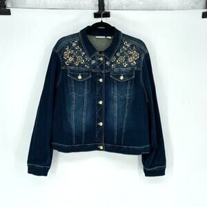 Chico's Cropped Jeweled Dark Wash Denim Jacket - Plus Size 2X - Embellished
